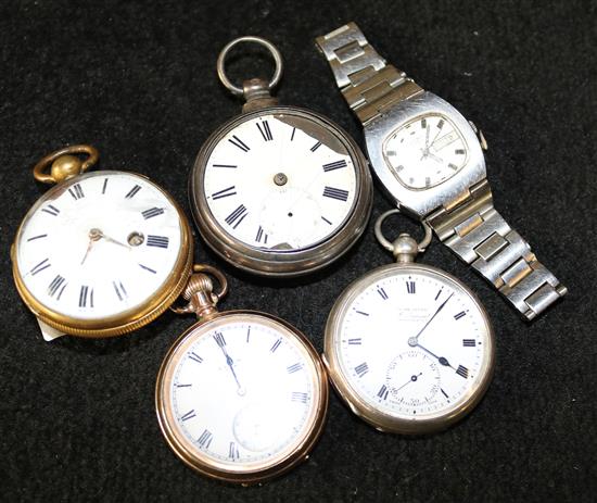 4 plated watches and a wrist watch